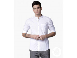 Highlander Men Solid Casual Mandarin Shirt